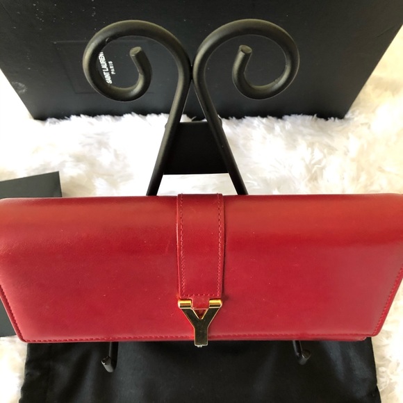 ❌❌SOLD❌❌ YSL “Y” Line Bifold Flap Leather Long Red Wallet - Picture 3 of 11
